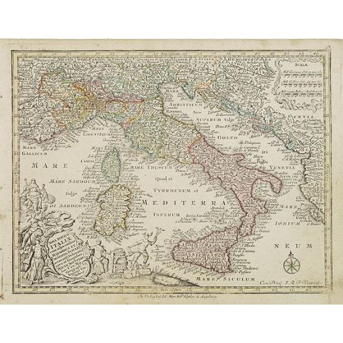 Old map image download for Nova totius Italiae cum adjecentibus majoribus et minorib Insulis. . .