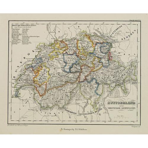Old map image download for Zwitseland en het Vorstendom Lichtenstein.