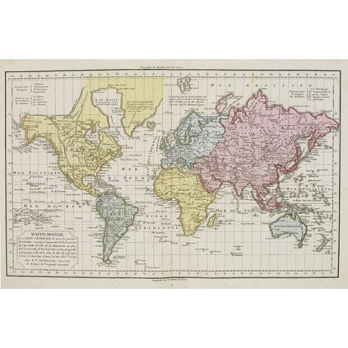 Old map image download for Mappe-Monde ou carte générale de toutes les parties du globe, corrigée et augmentée des découvertes du Cap, Cook, de celles de la Pérouse en 1881. de Vancouver, de Mackensie en 1882, auxquelles sont ajoutées celles faites dans la Mer du Sud. . .