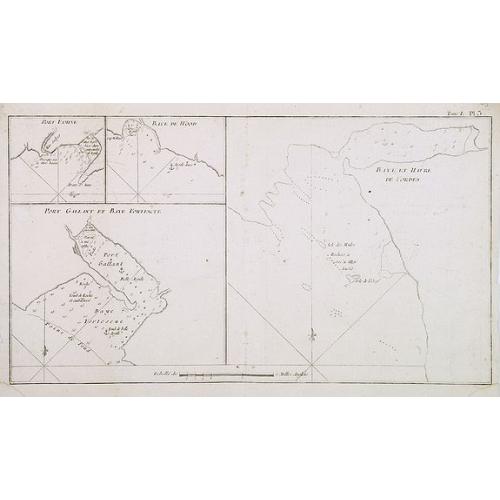 Old map image download for Port Gallant et Baye Fortescue / Port Eimine /Baye de Wood / Baye et Havre de Cordes. [Tome I Pl. 3.]