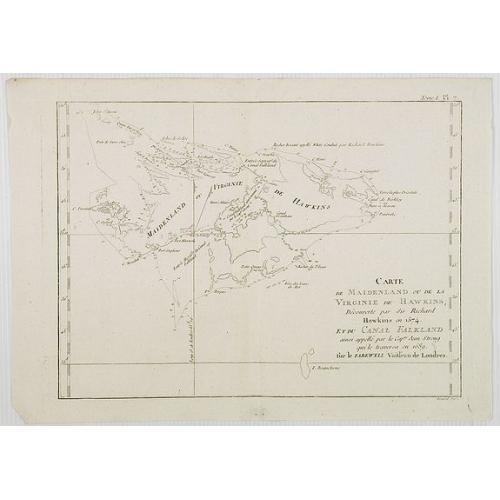 Old map image download for Carte de Maidenland ou de la Virginie de Hawkins, Découverte par Sir Richard Hawkins en 1574, et du Canal Falkland . . . [Tome I Pl.7.]