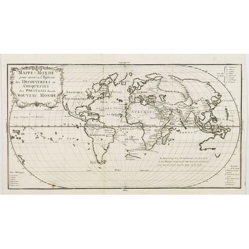 Old map image download for Mappe-monde pour servir a l'histoire des decouvertes et conquestes des Portugais dans le nouveau monde.