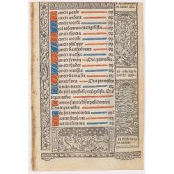 Leaf on vellum from a printed Book of Hours.