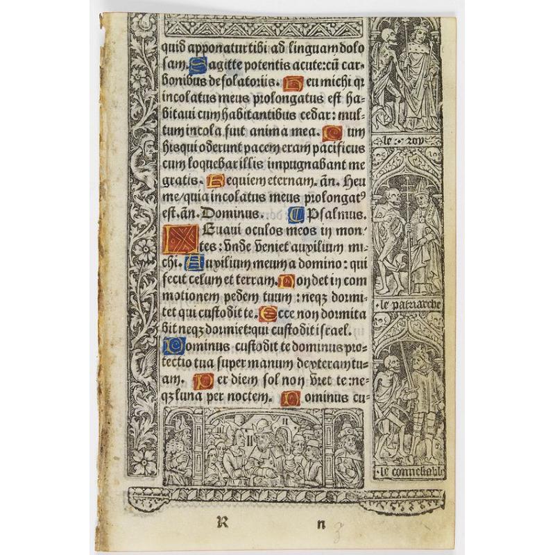 Leaf on vellum from a printed Book of Hours, with the dance of deaths.