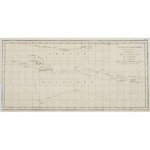 Old map image download for Kaart van de Eilanden in den omtrek ran OTAHITI ontdekt op rerfchillende Reizen om de waereld door de Kapiteinen Byron, Wallis, Carteret et Cook in de jaaren 1765, 1767, 1769. N° V.