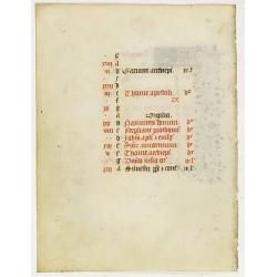 Calendar leaf for December from manuscript leaf from a Book of Hours.