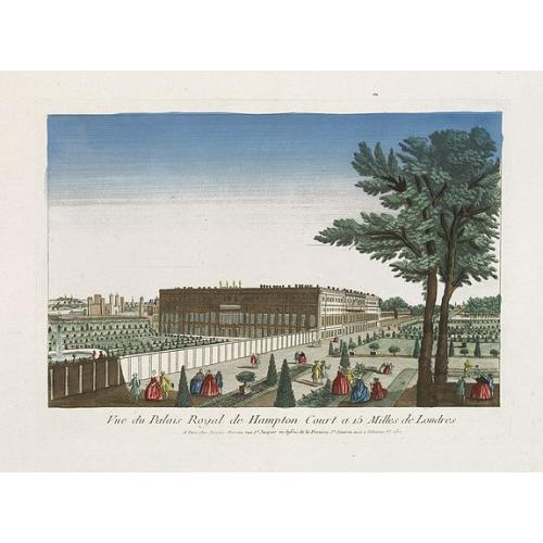 Old map image download for Vue du Palais Royal de Hampton Court a 15 Mille de Londres.