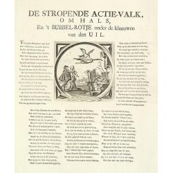 De Stropende Actie-Valk, Om Hals, En't Bubbel-Rotje onder de klaauwen van den Uil. [The strapping share-hawk pierced and the bubble rat between the claws of the owl.]