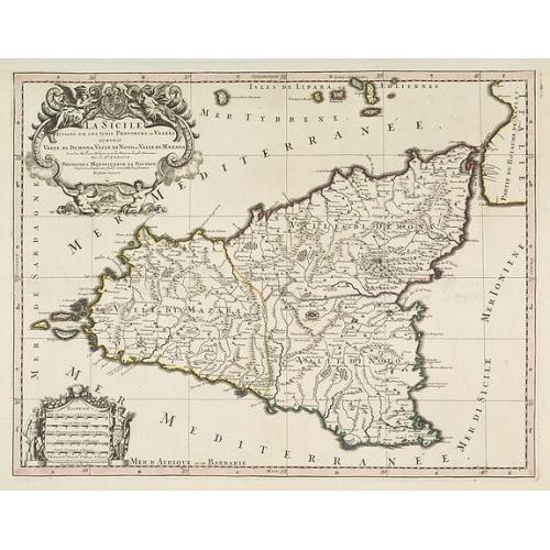 Old map image download for La Sicile divisee en ses trois povinces ou valees. . .