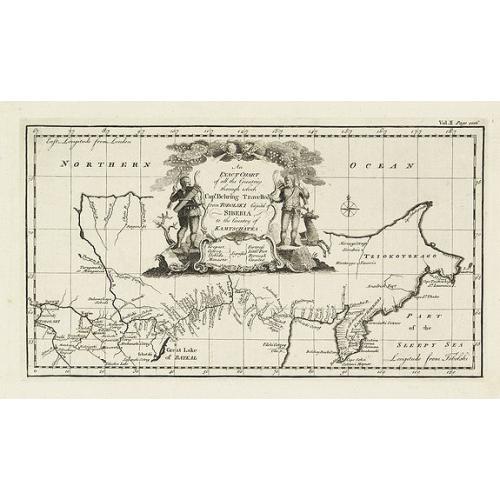 Old map image download for An exact chart of the countries through which Capt. Behring travelled from Tobolsky capital of Siberia ti the country of Kamtschatka.