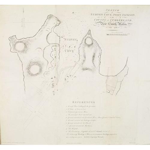 Old map image download for Sketch of Sydney Cove, Port Jackson in the County of Cumberland, New South Wales, July 1788.