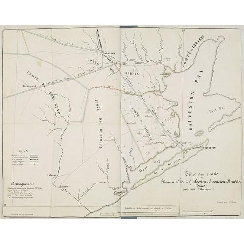 Old map image download for Tracé d'une partie du Chemin de Fer de Galveston à Houston et Henderson. Texas Etats Unis D'Amerique.