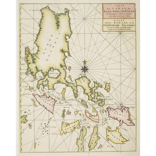 Old map image download for Carte du Canal des Iles Philippines. . . / Kaart van het kanaal in de Filippynsche eilanden waar door het galjoen van Manilla passeert te gelyk met de naastgelegen eilanden.