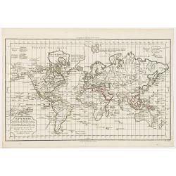 Mappe-Monde ou carte générale de toutes les parties du globe, corrigée et augmentée des découvertes du Cap, Cook, de celles de la Pérouse en 1881. de Vancouver, de Mackensie en 1882, auxquelles sont ajoutées celles faites dans la Mer du Sud. . .