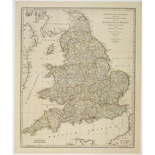 Old map image download for Itinéraire anglois containing the great, direct and cross roads, through England and Wales. . .