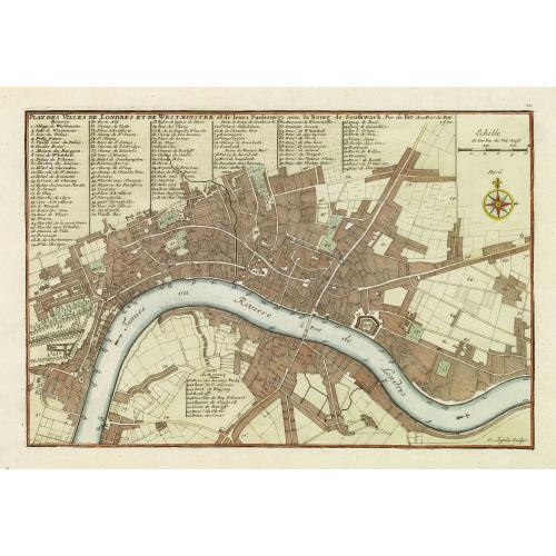 Old map image download for Plan des villes de Londres et de Westminster et de leurs Faubourgs avec le bourg de Southwark. . .