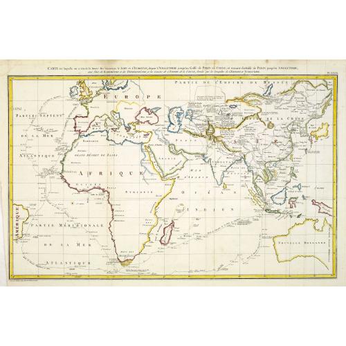 Old map image download for Carte sur laquelle on a tracé la Route des Vaisseaux le Lion et l' Indostan depuis l' Angleterre jusqu'au Golfe de Pékin en Chine