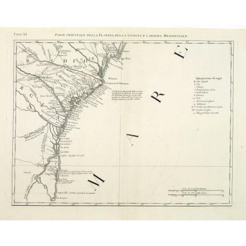 Old map image download for Parte Orientale della Florida, della Giorgia, e Carolina Meridionale.