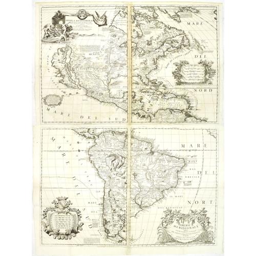 Old map image download for America Settentrionale Colle Nuove Scoperte Sin All Anno 1688. . . (together with] America meridionale . . .