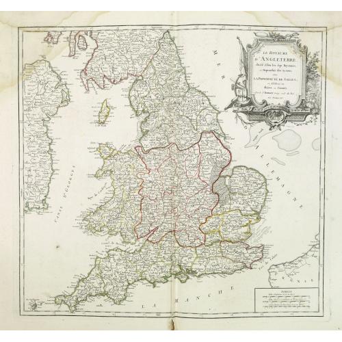 Old map image download for Le Royaume D'Angleterre, divise selon les sept Royaumes ou Heptrachie des Saxons, avec La Principaute De Galles, et subdivisie en Shires ou Comtes...