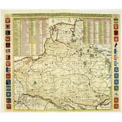 Carte De Pologne Avec La Chronologie Des Rois Et Des Ducs De Lithuanie, Ainsi Que Des Grands Maitres De L'Ordre Teutonique Les Evechez et Archeveches, et Les Armes Des Provinces . . .