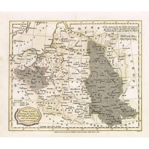 Old map image download for Poland, Shewing the Claims of Austria, Russia, Prussia & Austria from the best Authorities.