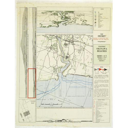 Old map image download for Western Okinawa Beaches Sheet 4 of 6. Top Secret reduced to restricted upon departure for the operation. (Lot contains 2 copies of the map.)