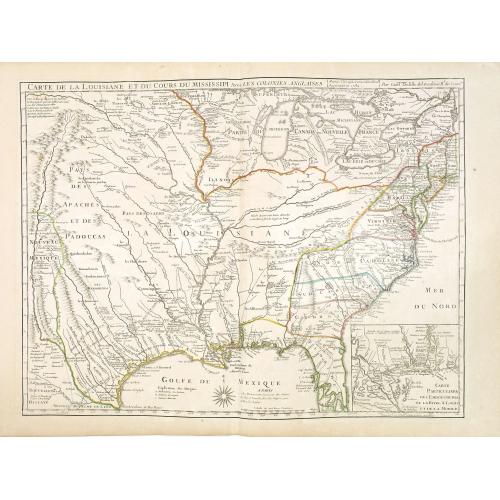 Old map image download for Carte De La Louisiane Et Du Cours Du Mississipi Avec Les Colonies Anglaises. Revue, Corrigee et considerablemt. Augmentee en 1782 . . . Par Guillaume De L'Isle. . .