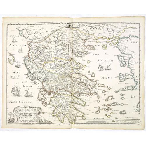 Old map image download for Graeciae Antiquae tabulam hanc geographicam offert, dedicat, consecrat Nic Sanson Abbavillaeus CID DCI XXXVI.