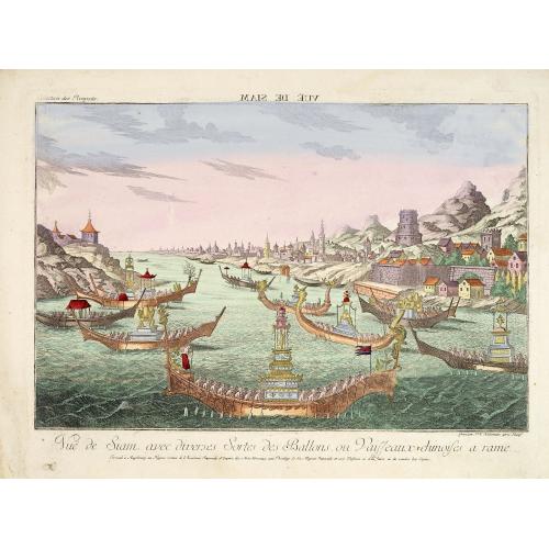 Old map image download for Vue de Siam avec diverses Sortes des Ballons, ou Vaisseaux Chinoise a rame.