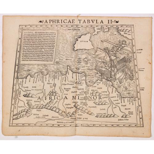 Old map image download for Aphricae Tabula II (Northern Africa and the Mediterranean showing parts of Sicily, Tunisia and Libya.)