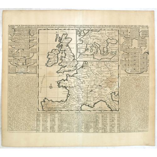 Old map image download for Carte pour l'intelligence de l'Histoire d'Angleterre où on remarque les conquêtes de cette monarchie dans la plupart des états de l'Europe, les droits sur lesquels sont fondées ses prétentions sur la monarchie sur divers états qui lui ont été...