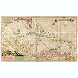 Nouvelle Carte Marine de Toute les Cotes de l´Amerique montrant toutes les isles, Bayes et rivieres, aussi toutes les roches et profonts . . .