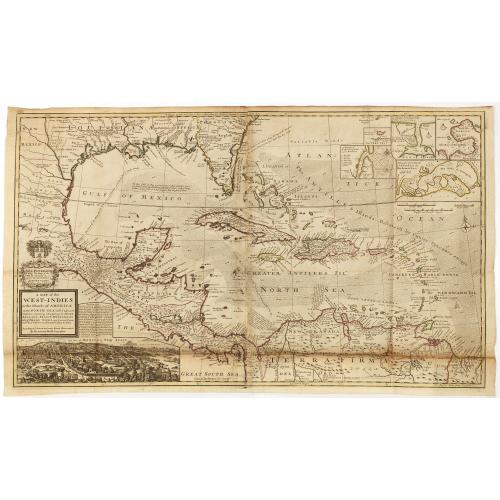 Old map image download for A Map of the West-Indies or the Islands of America in the North Sea with ye adjacent Countries; explaining what belongs to Spain, England, France, Holland &c. . . .