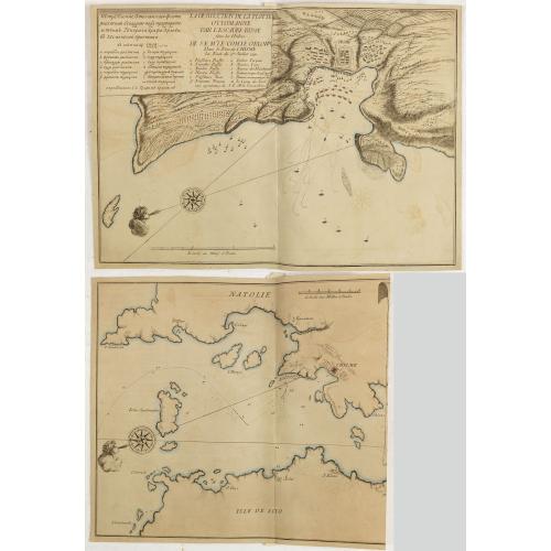 Old map image download for La Destruction de la flotte ottomanne par l'escadre russe sous les ordres de S.E. Mr le comte Orlow. Dans le port de Chisme la nuit du 7m juillet 1770 [together with] (Map of Bay between Cesme and Cios)