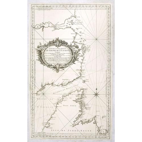 Old map image download for Suite de la carte réduite du Golphe de St Laurent contenant les costes de Labrador . . . le détroit de Belle-Isle et partie des cotes de l'Isle de Terre neuv