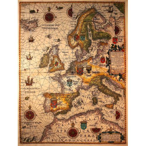 Old map image download for Universe Europae Maritime Eiusque Navigationis Descriptio. Generale Pascaerte van Europa . . .