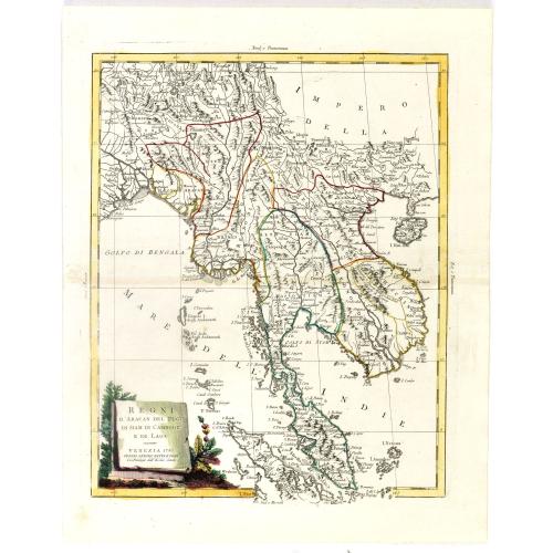 Old map image download for Regni D'Aracan Del Pegu Di Siam Di Camboge E Di Laos . . . 1785.