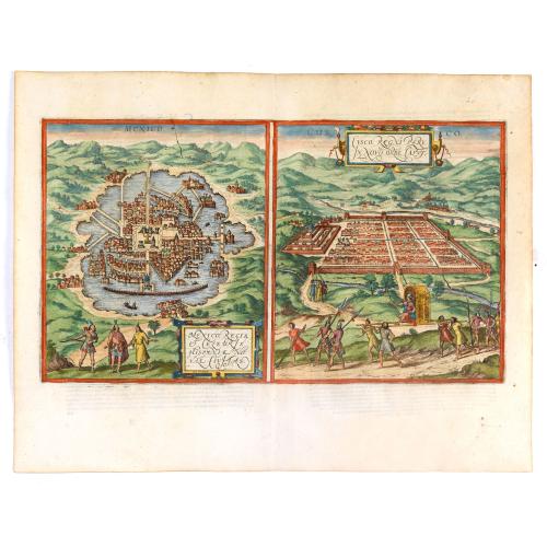 Old map image download for Mexico regia et celebris Hispaniae Novae civitas [with] Cusco regni Peru in novo orbe caput.