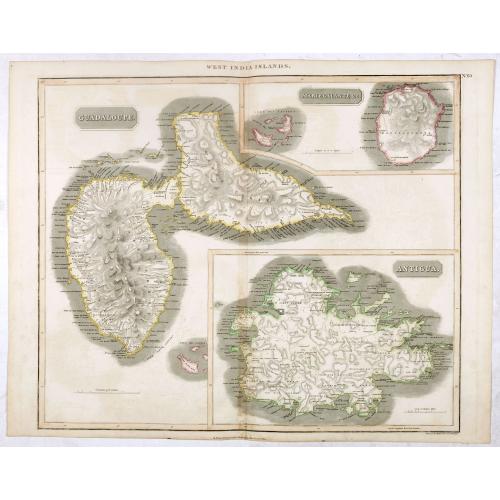 Old map image download for Guadaloupe / Marie Galante / Antigua.