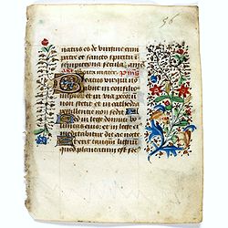 Leaf on vellum from a manuscript Book of Hours.