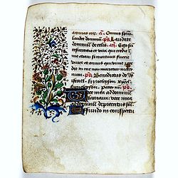 Leaf on vellum from a manuscript Book of Hours.