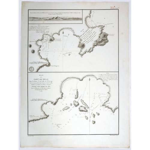 Old map image download for Plan du Port de Ste. Helene a la cote des Patagons levee en 1794. . . [together with] Plan des Port de Melo dans la Partie N. du Golfe de St. George...