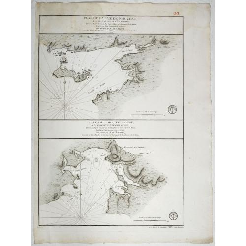 Old map image download for Plan de la baie de Nérichac, à la côte du sud de l'Île Madame. . . [with] Plan du port Toulouse, à la cote du sud de l'isle Royale. . .