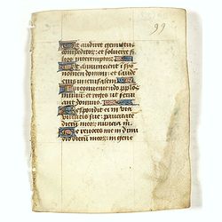 Small leaf on vellum from a manuscript Book of Hours.