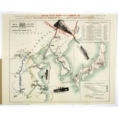 Old map image download for Map of Japan, Korea, Manchuria North China published by the International Sleeping Car Co.