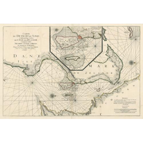 Old map image download for Carte de Detroit du Sond Contenant les Costes de L'Isle de Zélande Comprises ente Nicopen et L'Isle de Meun, et Celles du Schonen Depuis la Pointe de Kol, jusqu'a Valsterbon.