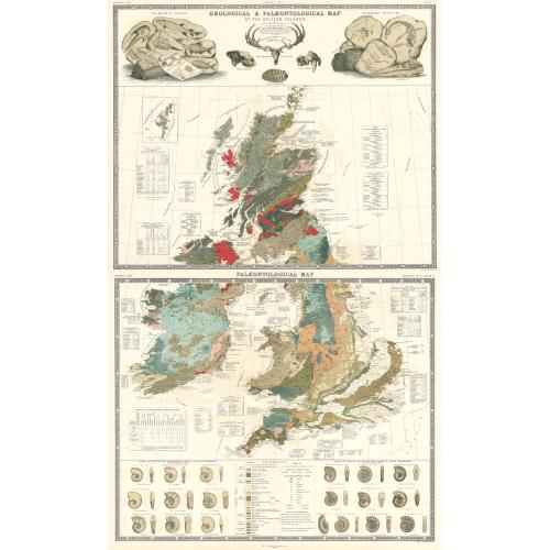 Old map image download for Geological and Paleaontological Map of the British Isles