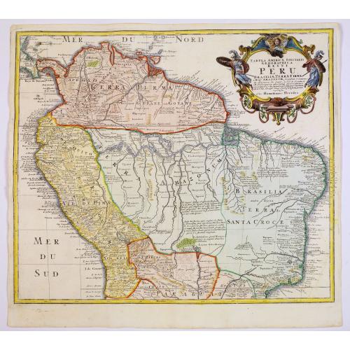 Old map image download for Tabula Americae Specialis Geographica Regni Peru, Brasiliae, Terra Firmae & Reg: Amazonum, Secundum relationes de Herrera. . .