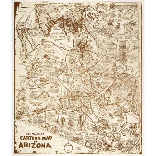 Old map image download for Reg Manning's Cartoon Map of Arizona.